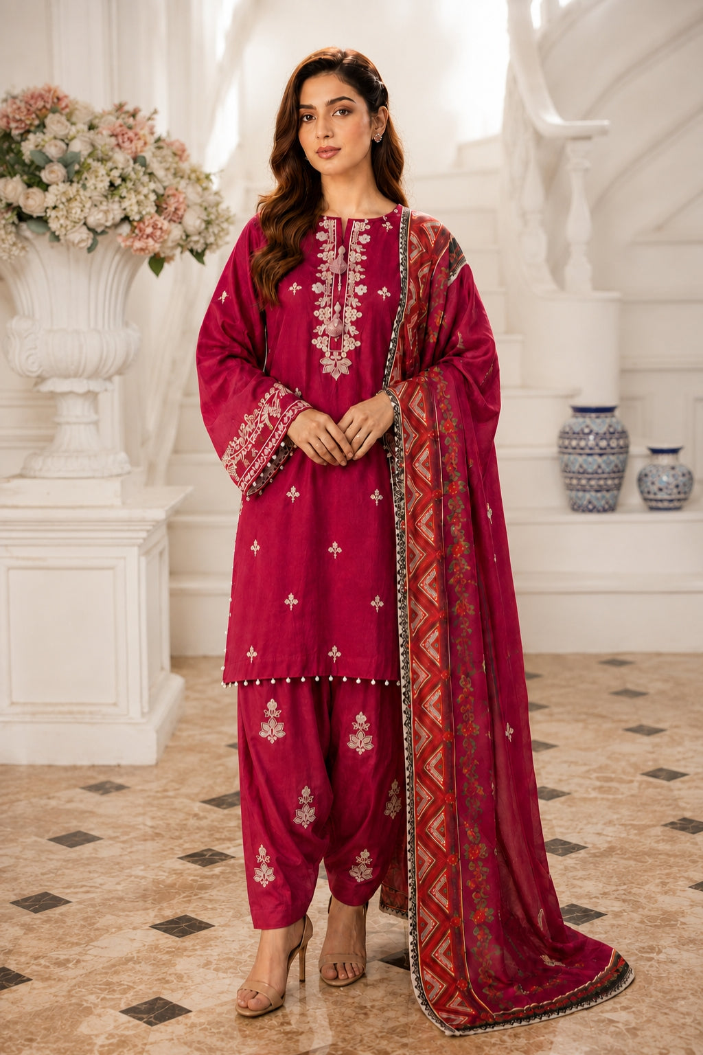 Hoorain Premium Embroidered Cotton Cambric 3 Pcs