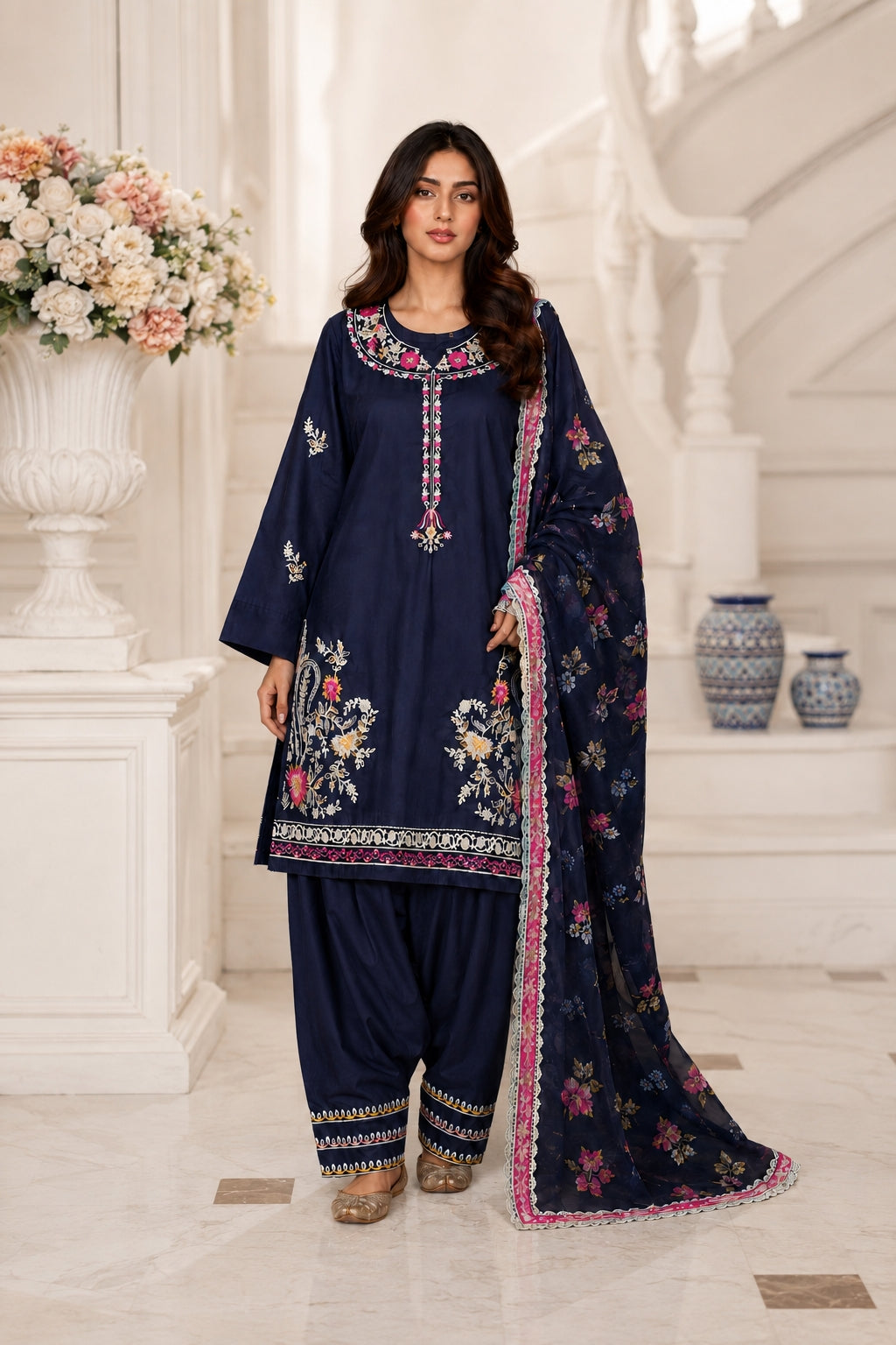 Arisha Premium Embroidered Cotton Cambric 3 Pcs