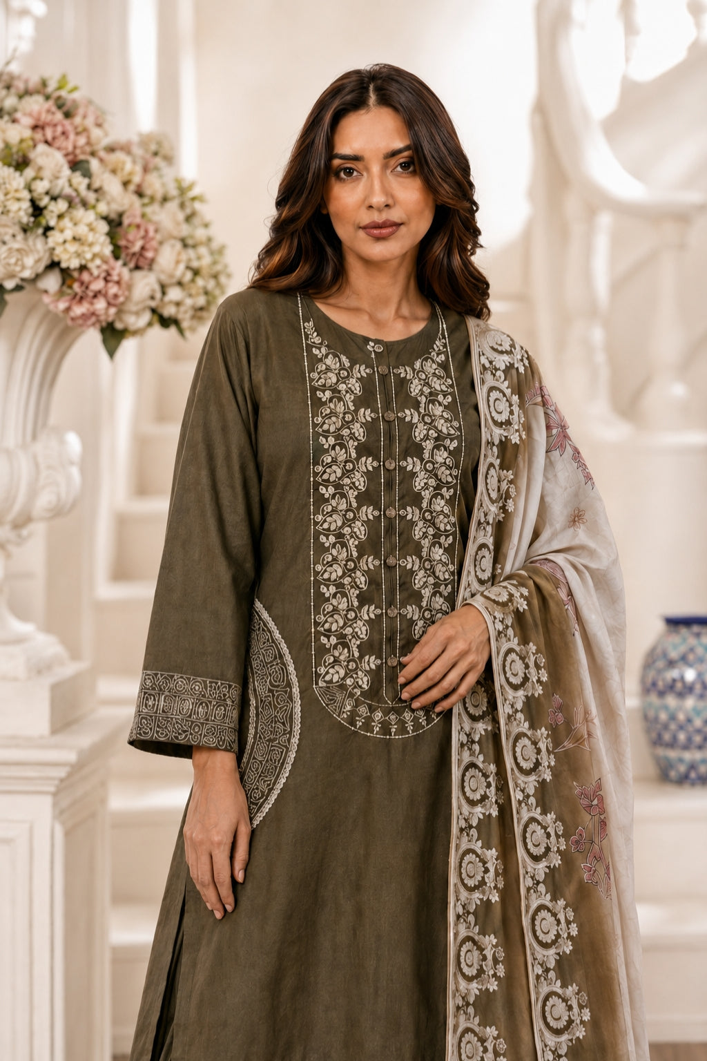 Malaika Premium Embroidered Cotton Cambric 3 Pcs