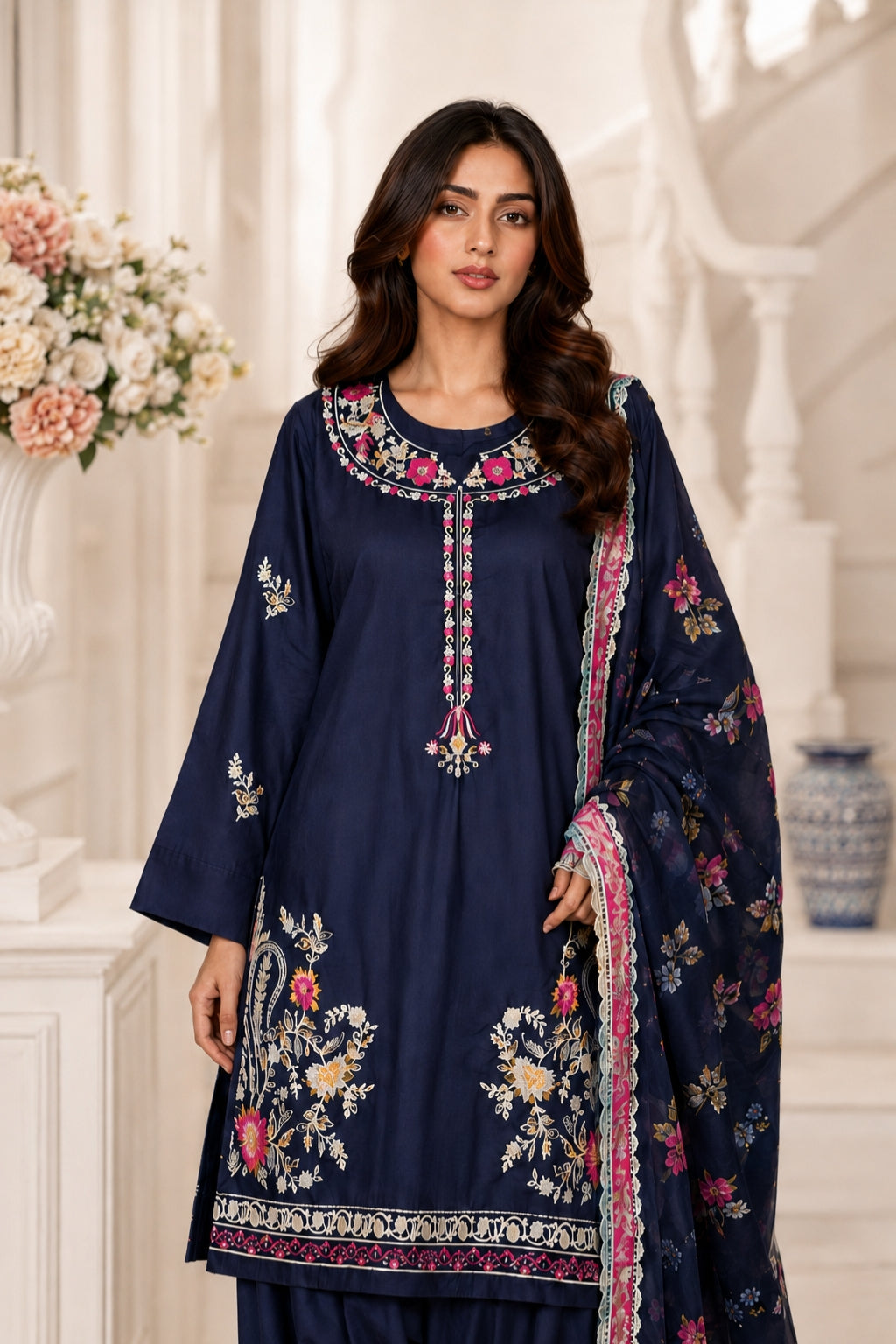 Arisha Premium Embroidered Cotton Cambric 3 Pcs