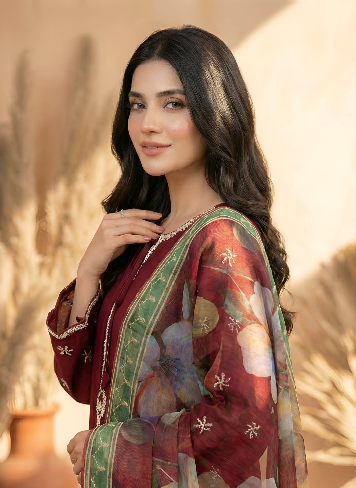 ZEENAT – 3 PIECE DARK MAROON LUXURY LAWN ENSEMBLE 2026