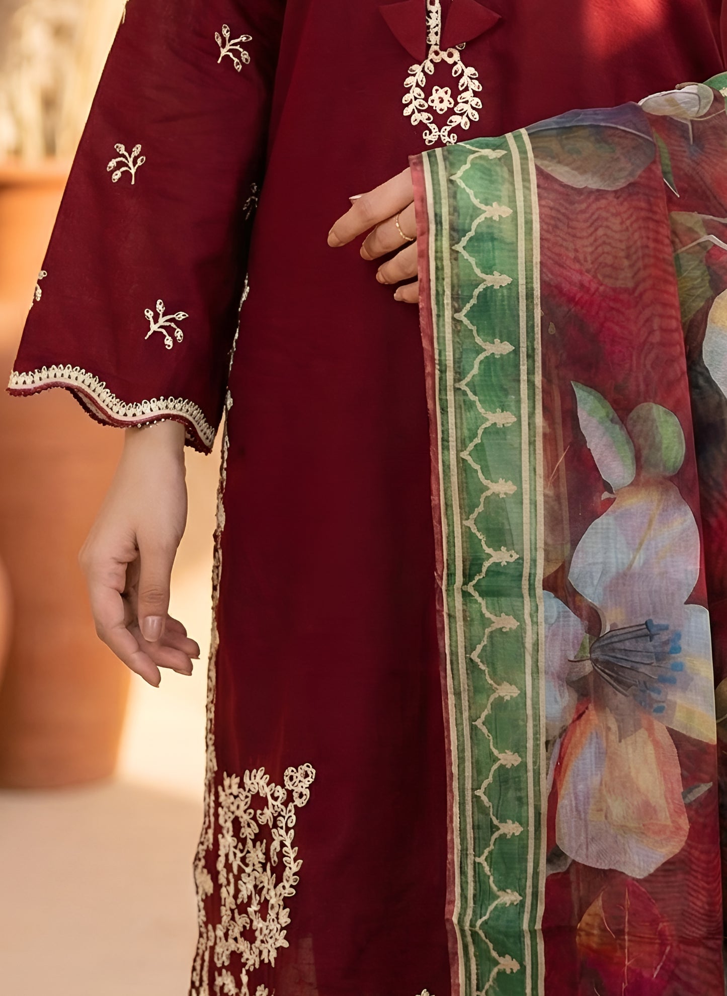 ZEENAT – 3 PIECE DARK MAROON LUXURY LAWN ENSEMBLE 2026