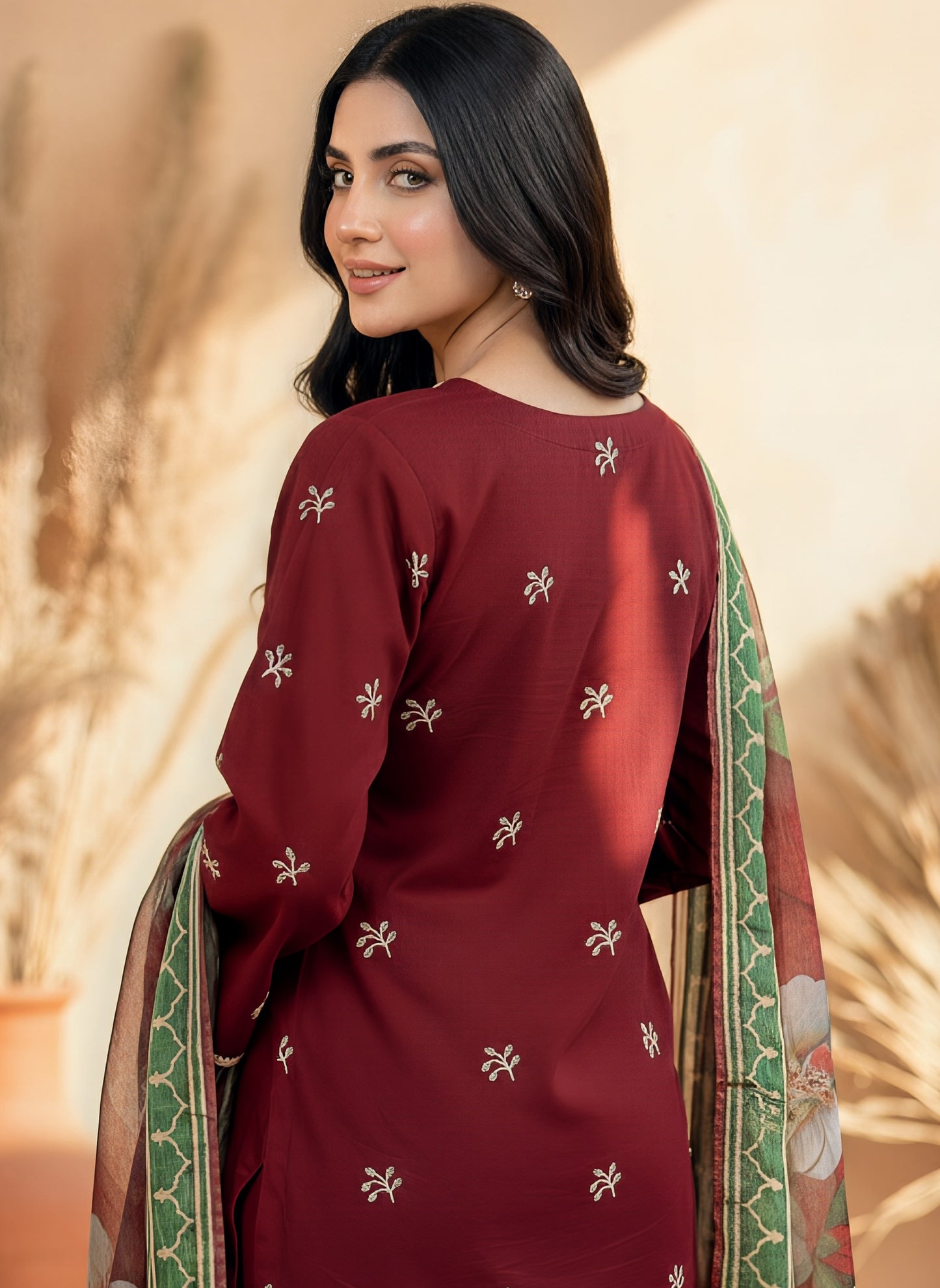ZEENAT – 3 PIECE DARK MAROON LUXURY LAWN ENSEMBLE 2026