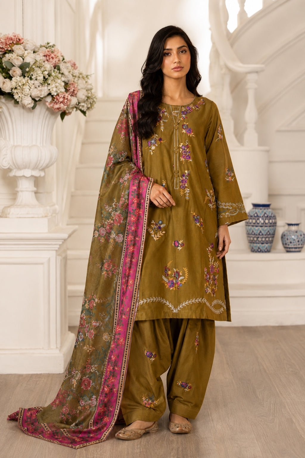 Nawal Premium Embroidered Cotton Cambric 3 Pcs