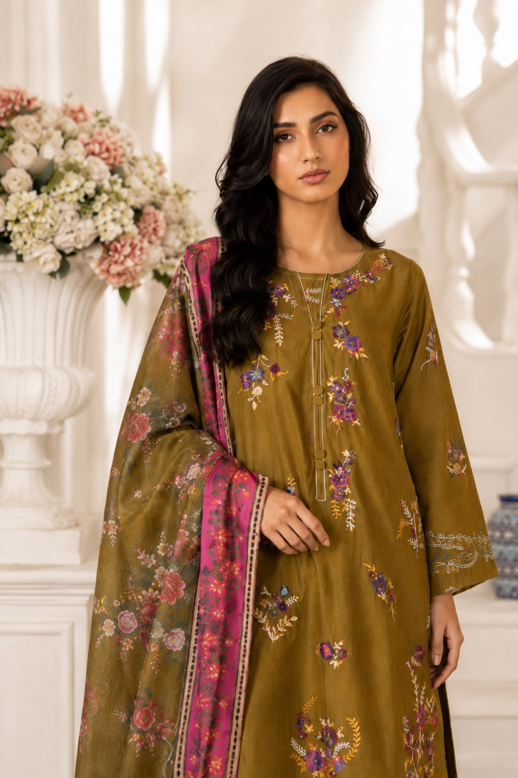 Nawal Premium Embroidered Cotton Cambric 3 Pcs