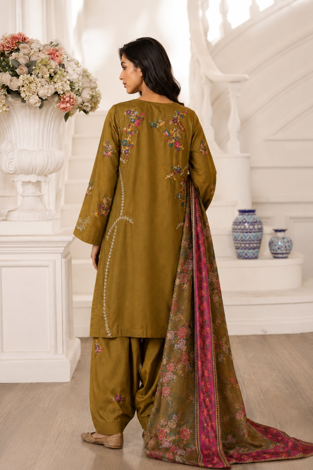 Nawal Premium Embroidered Cotton Cambric 3 Pcs