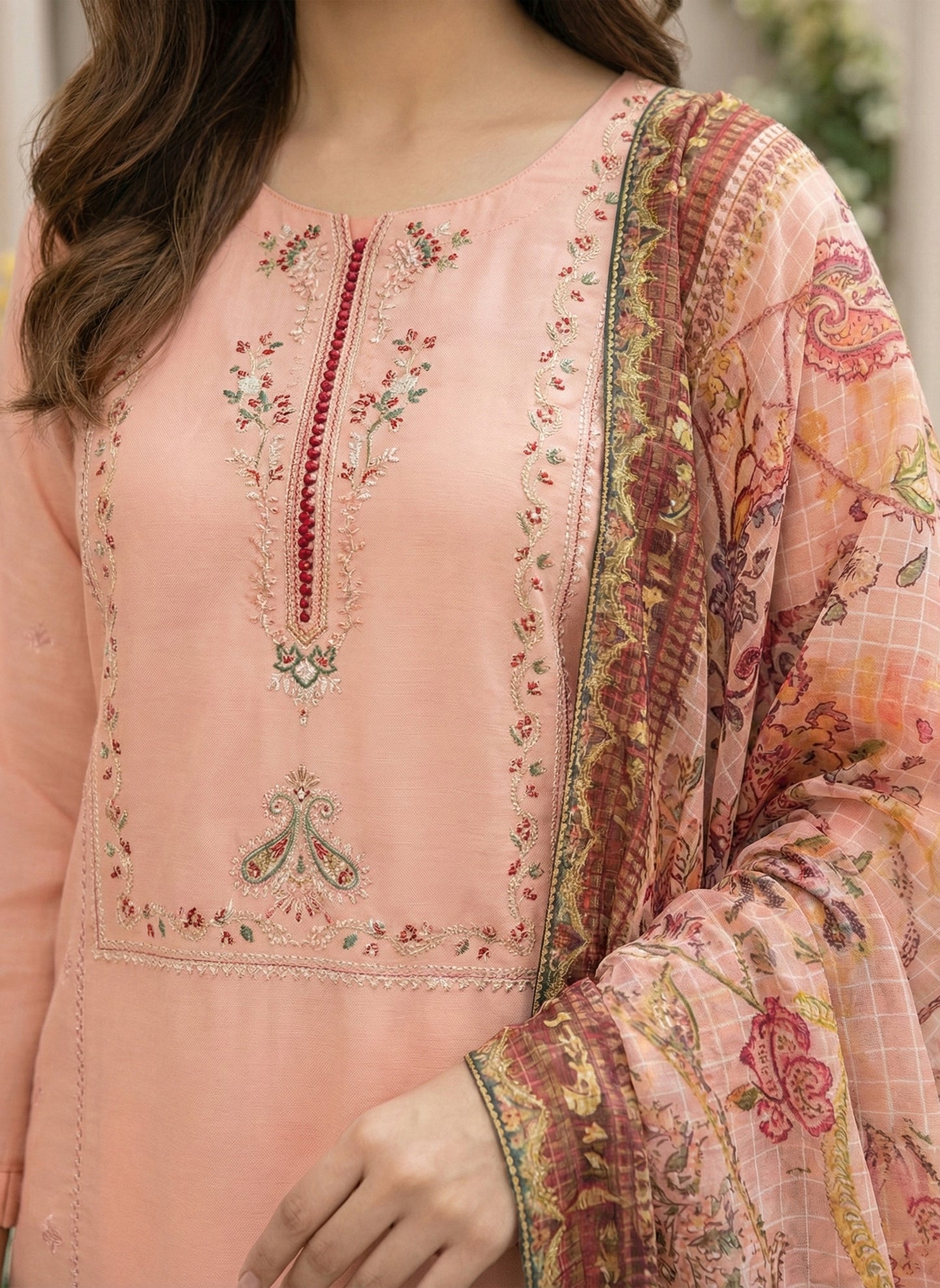ROSE PEACH – 3 PIECE CHIKAN KARI CAMBRIC LAWN SUIT 2026