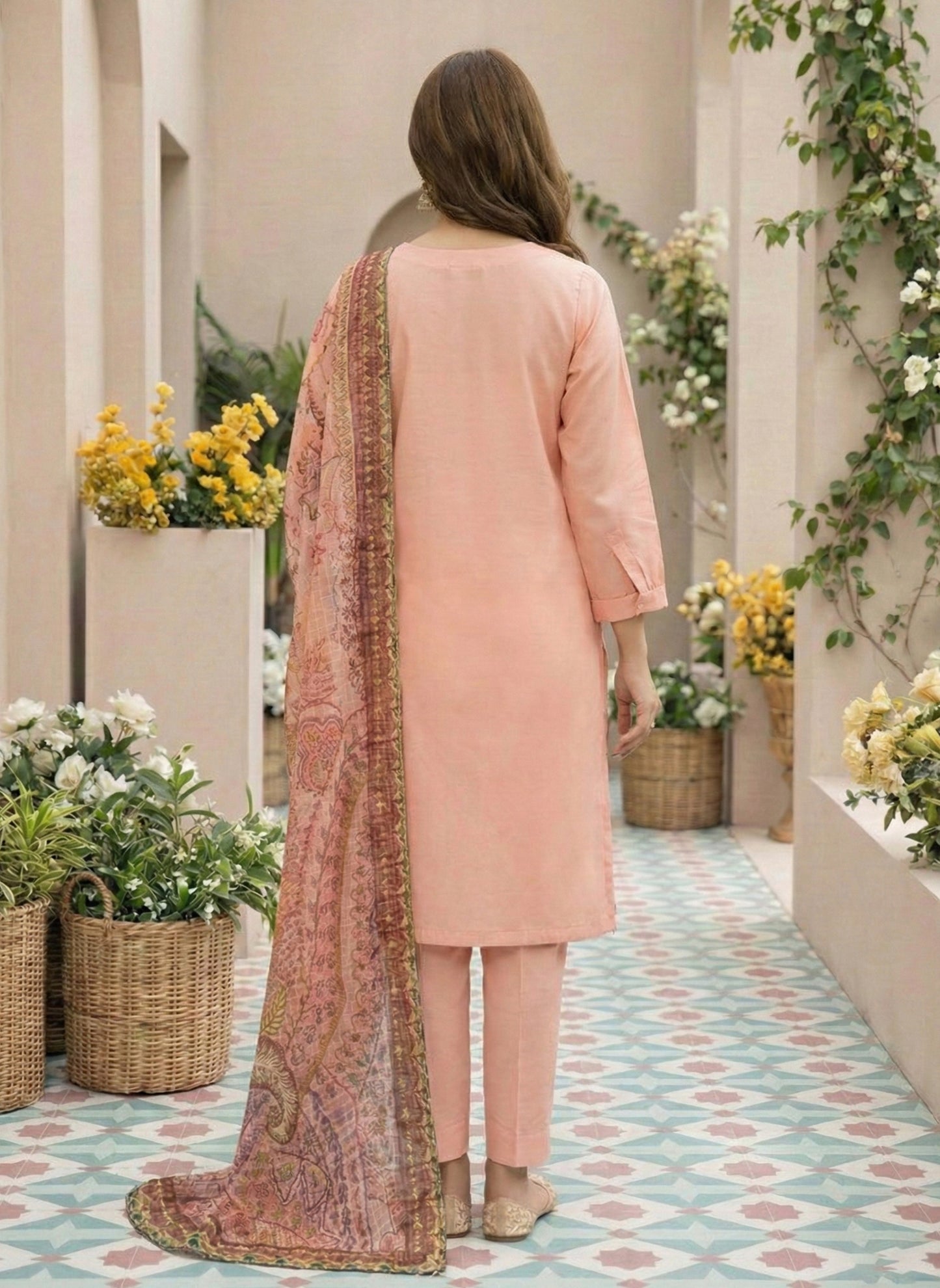 ROSE PEACH – 3 PIECE CHIKAN KARI CAMBRIC LAWN SUIT 2026