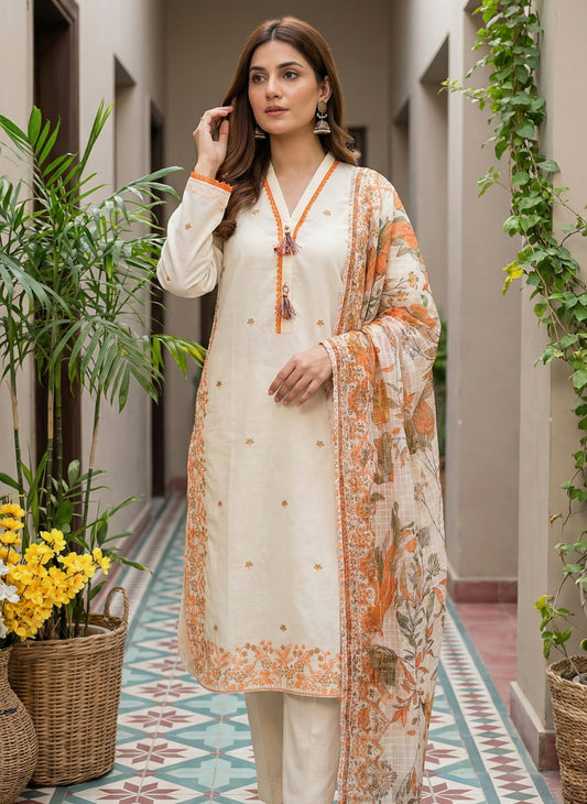IVORY BLOSSOM – 3 PIECE CHIKAN KARI CAMBRIC LAWN SUIT 2026